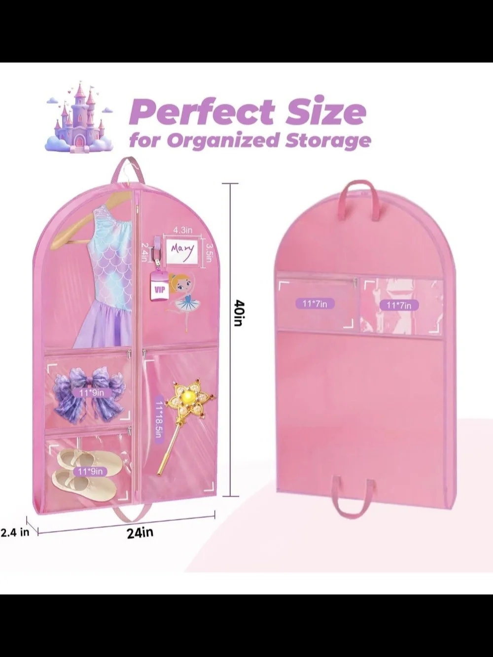 NEW Sishinio Toddlers Kids Pink Ballet Costume Carrying Case Garment Bag Sz 40